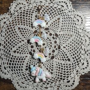 Cute Unicorn and Rainbow Charm Keychain